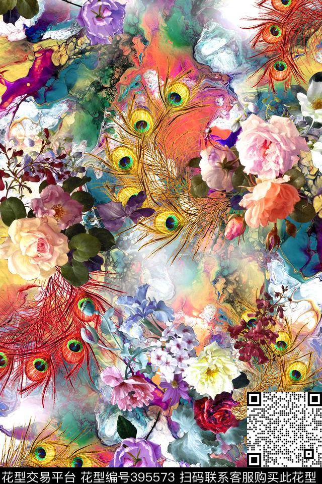 抽象羽毛油画花卉数码印花华亿平台下载（图片编号: 395573） - 瓦栏（Walan）