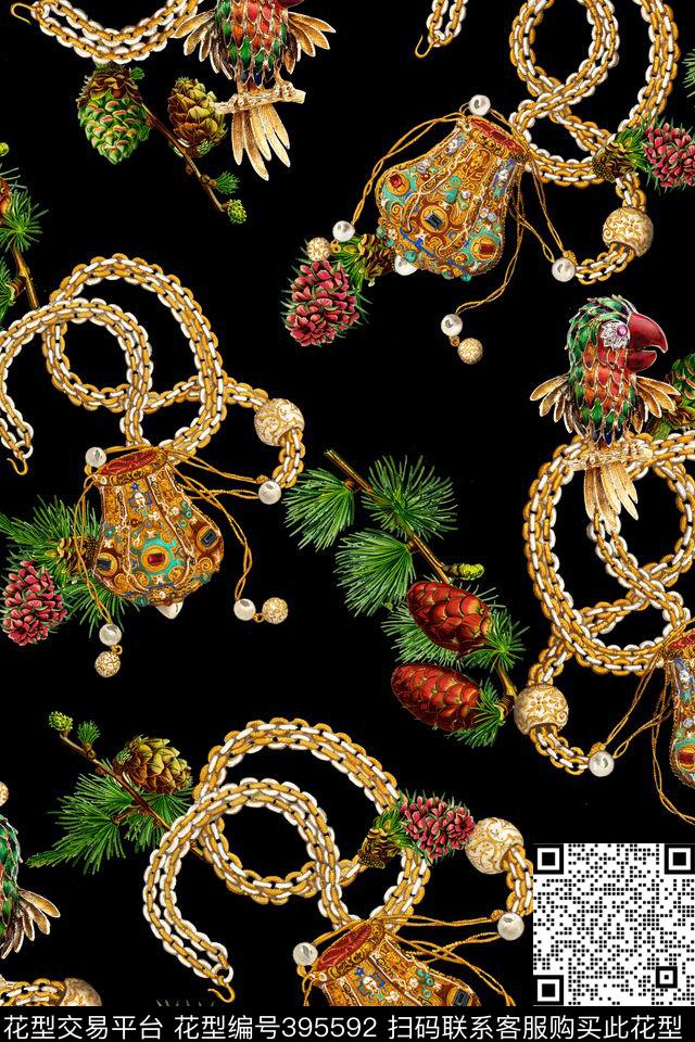 时尚珠宝宝石松果数码印花华亿平台下载（图片编号: 395592） - 瓦栏（Walan）