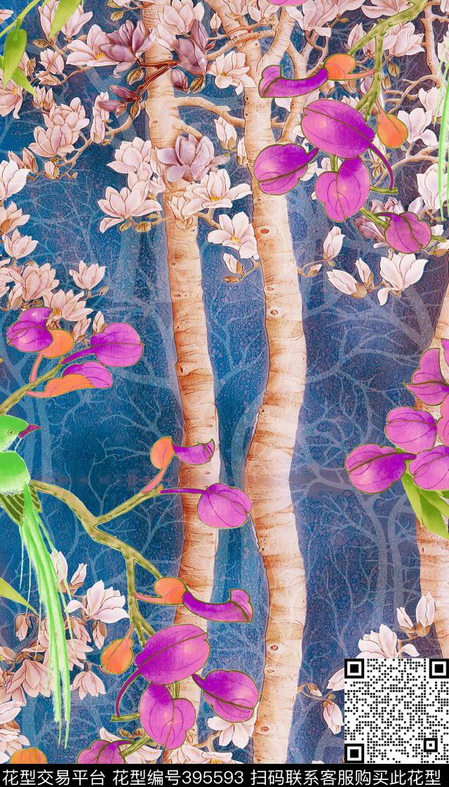 花树木自然数码印花华亿平台下载（图片编号: 395593） - 瓦栏（Walan）