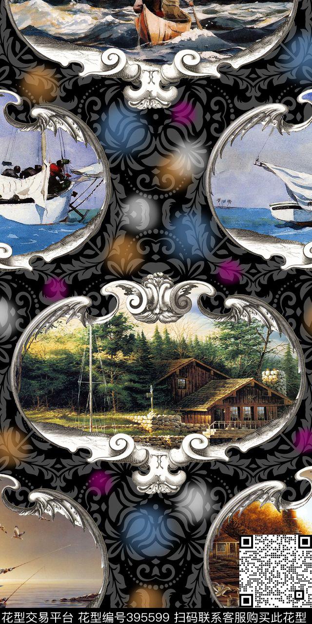 欧式花纹时尚休闲流行油画风景画数码印花华亿平台下载（图片编号: 395599） - 瓦栏（Walan）