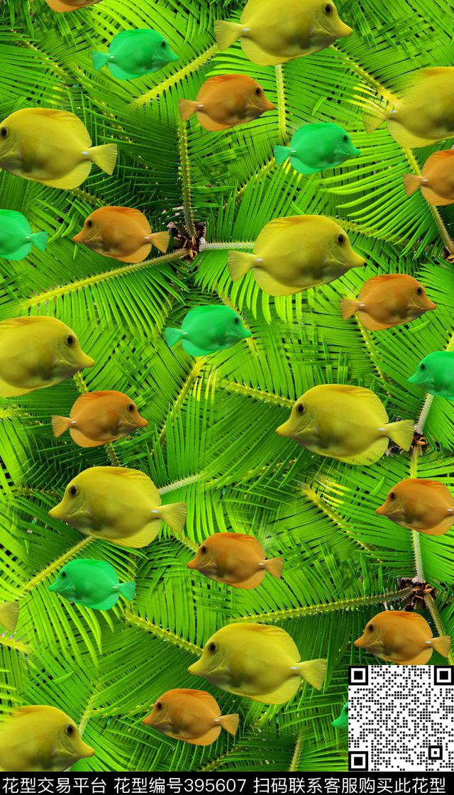 写意鱼动物印花数码印花华亿平台下载（图片编号: 395607） - 瓦栏（Walan）