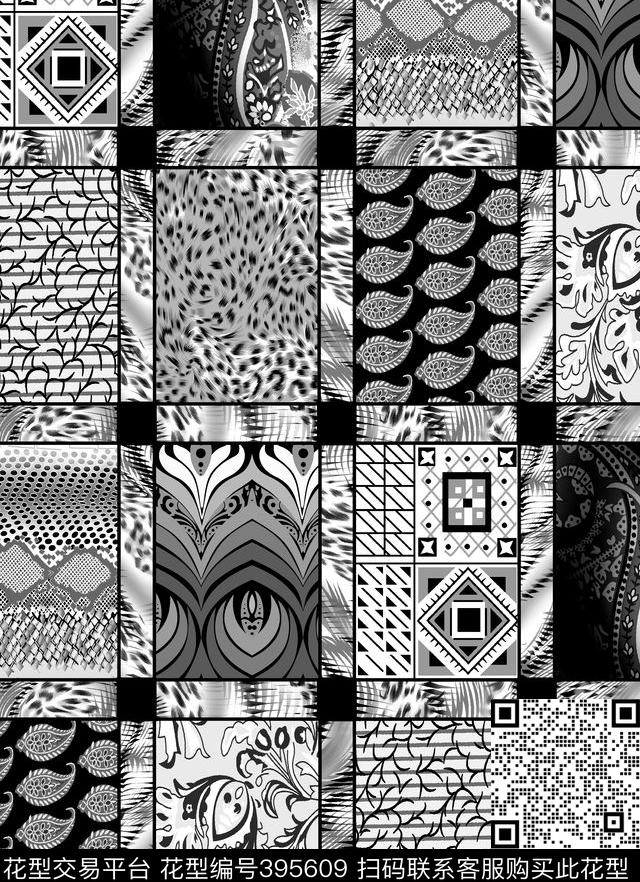黑白几何几何传统印花华亿平台下载（图片编号: 395609） - 瓦栏（Walan）