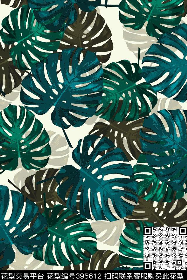 热带植物龟背叶传统印花华亿平台下载（图片编号: 395612） - 瓦栏（Walan）