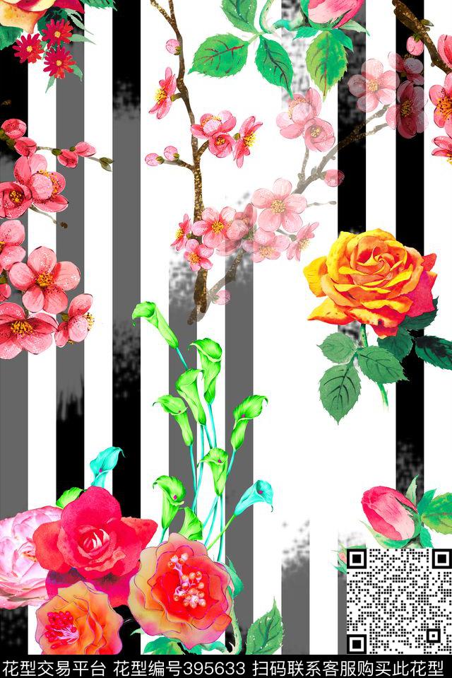 春夏条纹涂鸦数码印花华亿平台下载（图片编号: 395633） - 瓦栏（Walan）