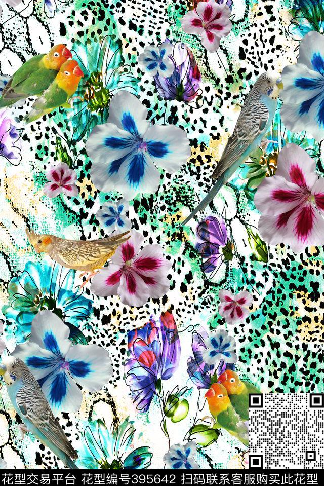 热带豹纹花鸟数码印花华亿平台下载（图片编号: 395642） - 瓦栏（Walan）