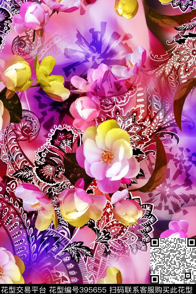 抽象田园写意数码印花华亿平台下载（图片编号: 395655） - 瓦栏（Walan）