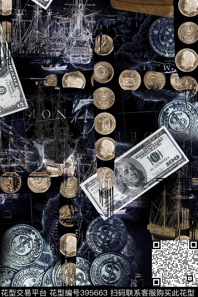 大牌复古航海金币航海金币流行时尚花等数码印花华亿平台下载（图片编号: 395663） - 瓦栏（Walan）