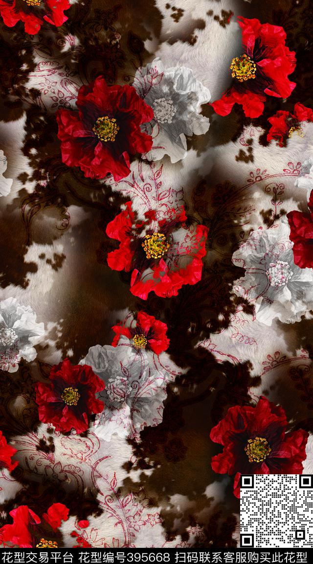 服装奶牛动物纹理数码印花华亿平台下载（图片编号: 395668） - 瓦栏（Walan）