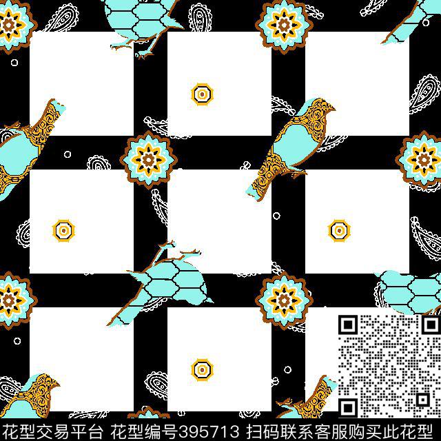 格子花壹人行几何动物传统印花华亿平台下载（图片编号: 395713） - 瓦栏（Walan）