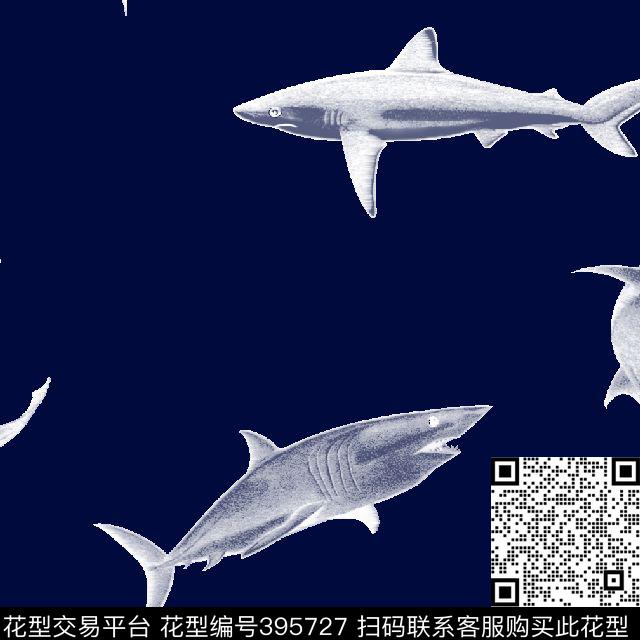 鲨鱼壹人行几何动物传统印花华亿平台下载（图片编号: 395727） - 瓦栏（Walan）