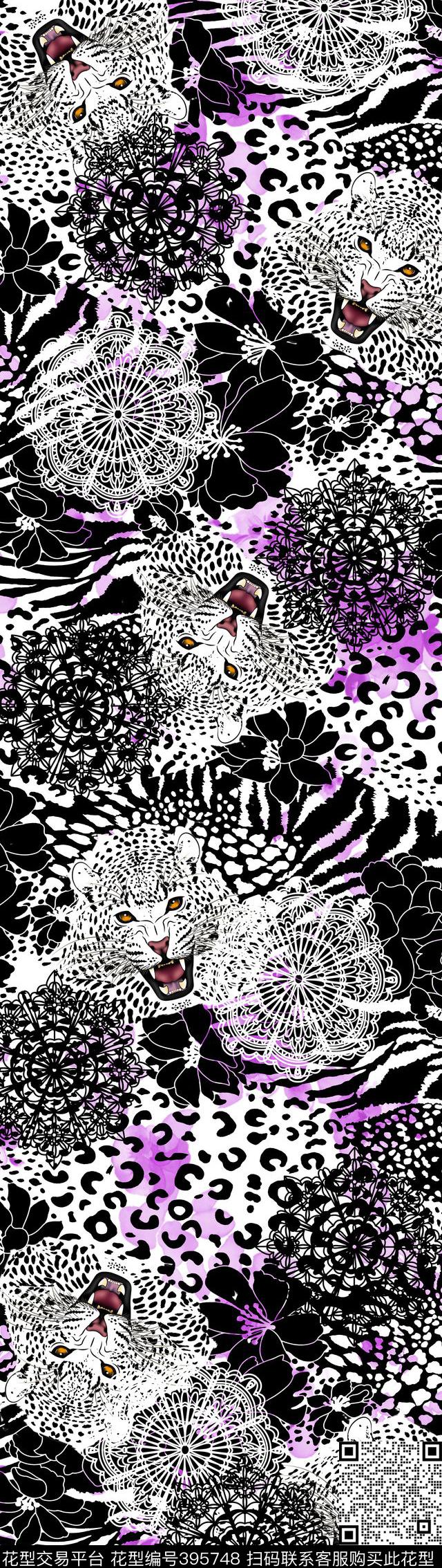 蕾丝花卉豹纹传统印花华亿平台下载（图片编号: 395748） - 瓦栏（Walan）