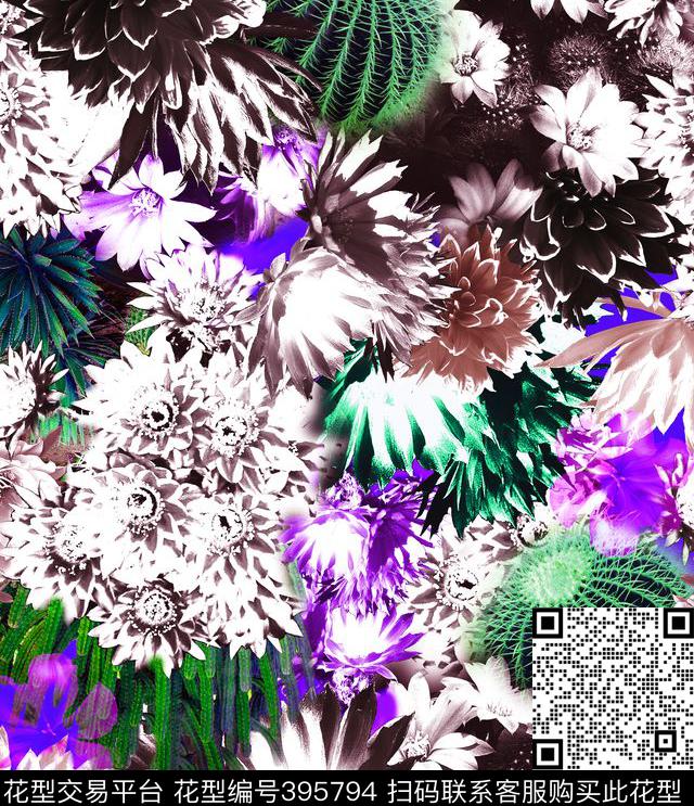 甜美清新仙人球花数码印花华亿平台下载（图片编号: 395794） - 瓦栏（Walan）