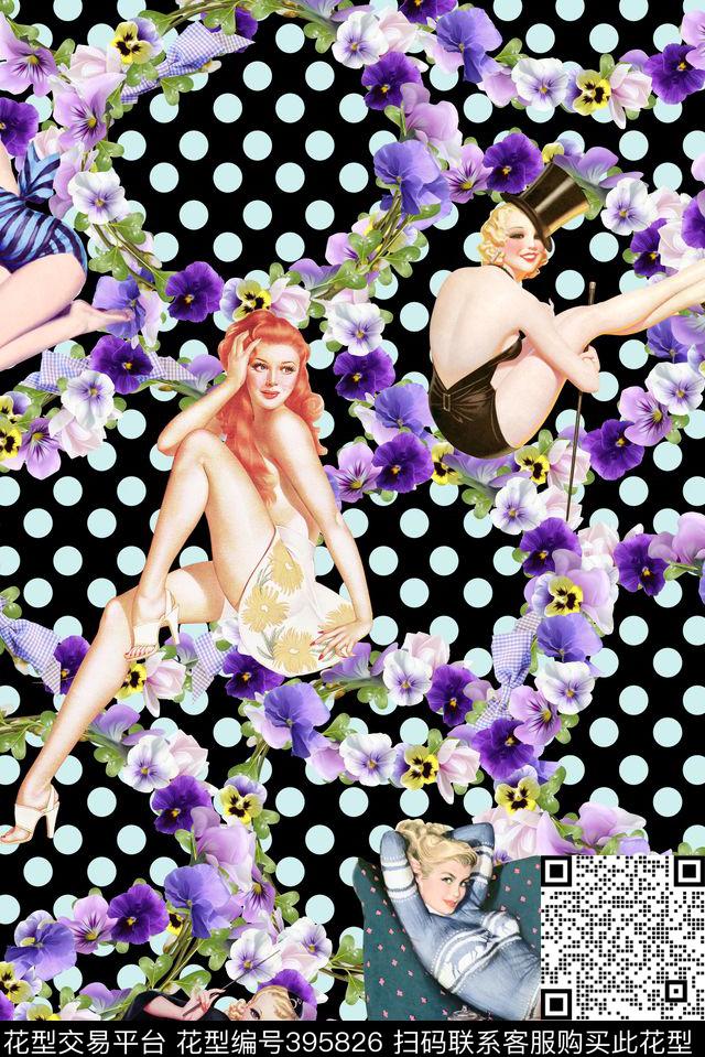 复古美女文艺数码印花华亿平台下载（图片编号: 395826） - 瓦栏（Walan）