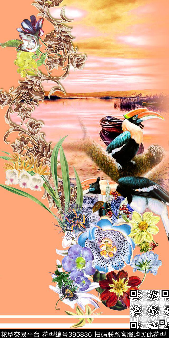 大牌风景鹦鹉数码印花华亿平台下载（图片编号: 395836） - 瓦栏（Walan）