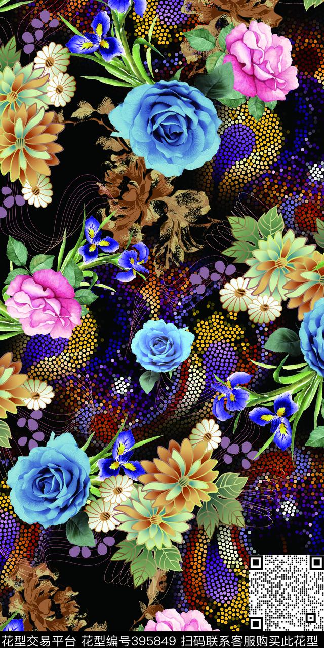 时尚花花卉数码印花华亿平台下载（图片编号: 395849） - 瓦栏（Walan）