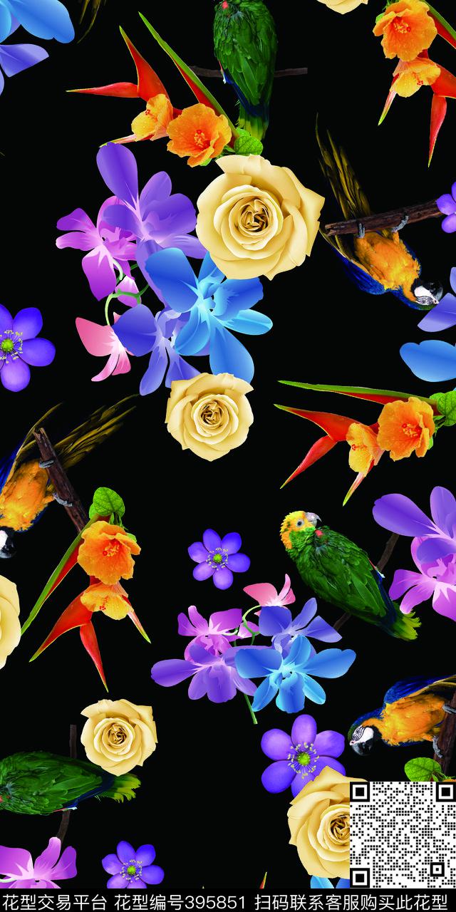 时尚花花卉数码印花华亿平台下载（图片编号: 395851） - 瓦栏（Walan）