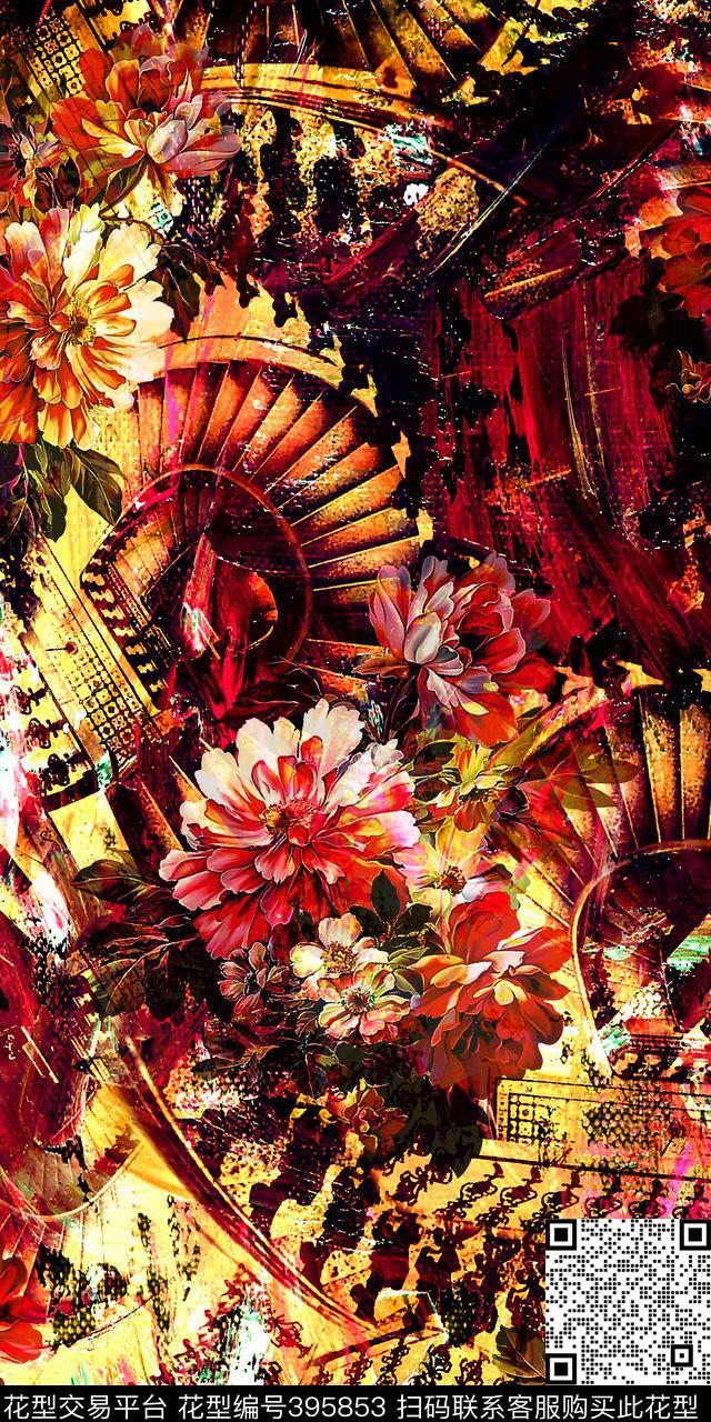 建筑花卉数码印花华亿平台下载（图片编号: 395853） - 瓦栏（Walan）