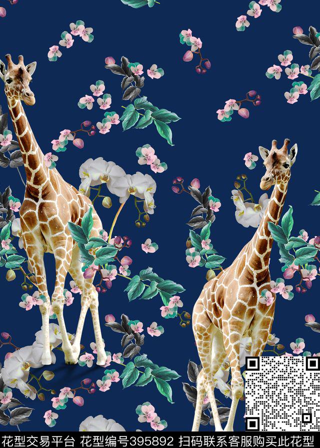 乱花长颈鹿定位动物数码印花华亿平台下载（图片编号: 395892） - 瓦栏（Walan）