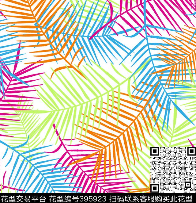 多彩树叶活泼匹布数码印传统印花华亿平台下载（图片编号: 395923） - 瓦栏（Walan）