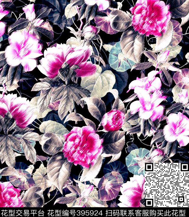 流行时尚花卉29.5*33.9cm\300dpi\tiff数码印花华亿平台下载（图片编号: 395924） - 瓦栏（Walan）