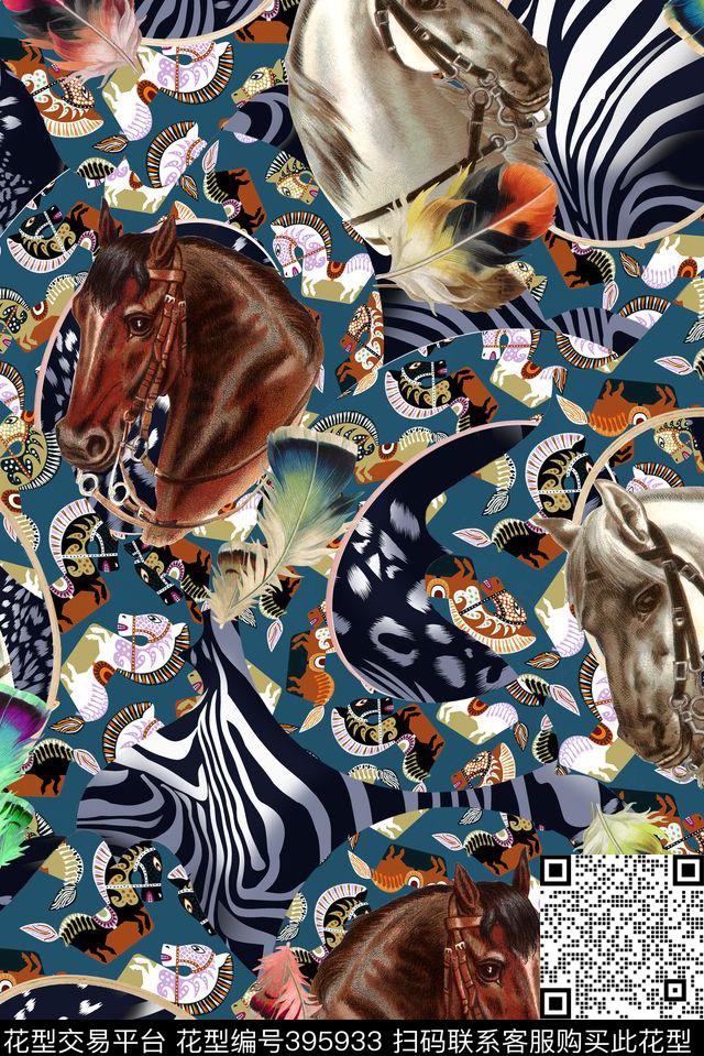 复古俊马羽毛数码印花华亿平台下载（图片编号: 395933） - 瓦栏（Walan）