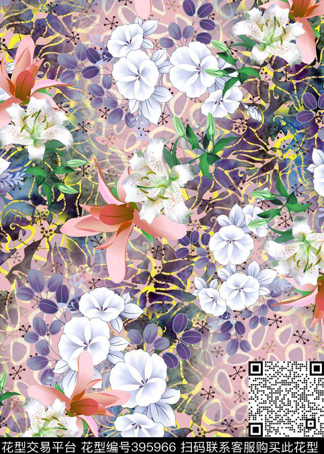 田园风花卉数码印花华亿平台下载（图片编号: 395966） - 瓦栏（Walan）