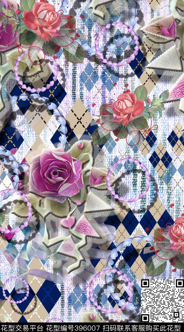 经典格纹花卉数码印花华亿平台下载（图片编号: 396007） - 瓦栏（Walan）