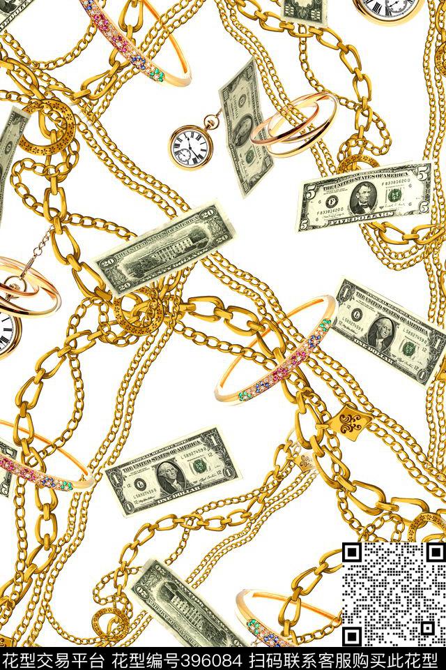 时尚链条纸币数码印花华亿平台下载（图片编号: 396084） - 瓦栏（Walan）