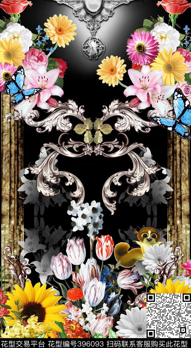 大牌花卉罗马柱数码印花华亿平台下载（图片编号: 396093） - 瓦栏（Walan）