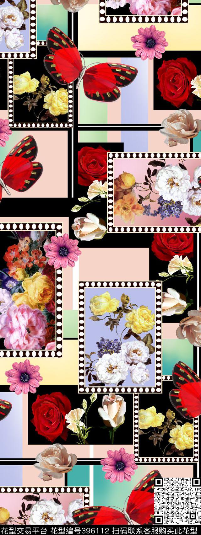 大气花卉几何数码印花华亿平台下载（图片编号: 396112） - 瓦栏（Walan）