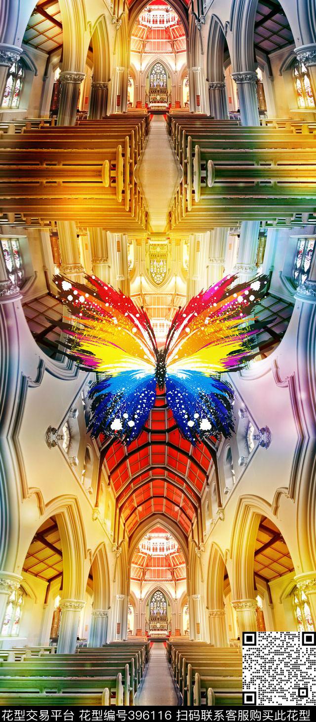 欧洲建筑蝴蝶数码印花华亿平台下载（图片编号: 396116） - 瓦栏（Walan）