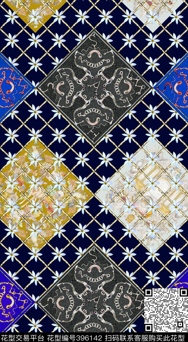 格子几何碎花数码印花华亿平台下载（图片编号: 396142） - 瓦栏（Walan）