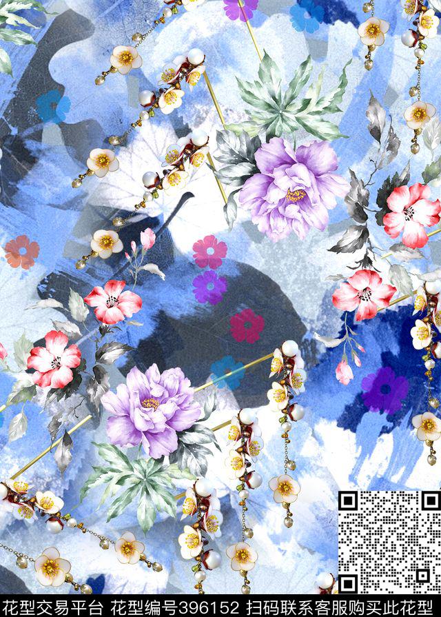 抽象水墨民族风数码印花华亿平台下载（图片编号: 396152） - 瓦栏（Walan）