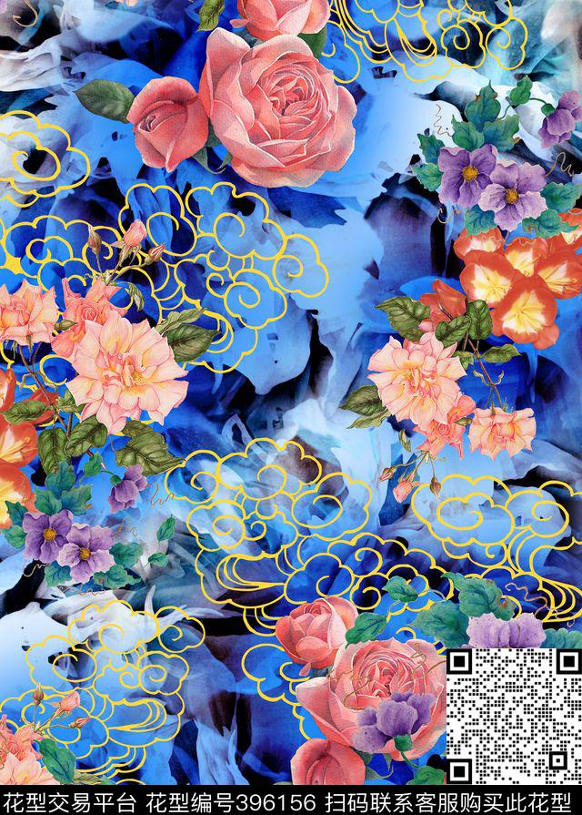 抽象花卉民族风数码印花华亿平台下载（图片编号: 396156） - 瓦栏（Walan）