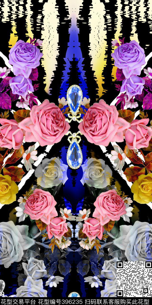 大气时尚花卉珠宝几何数码印花华亿平台下载（图片编号: 396235） - 瓦栏（Walan）