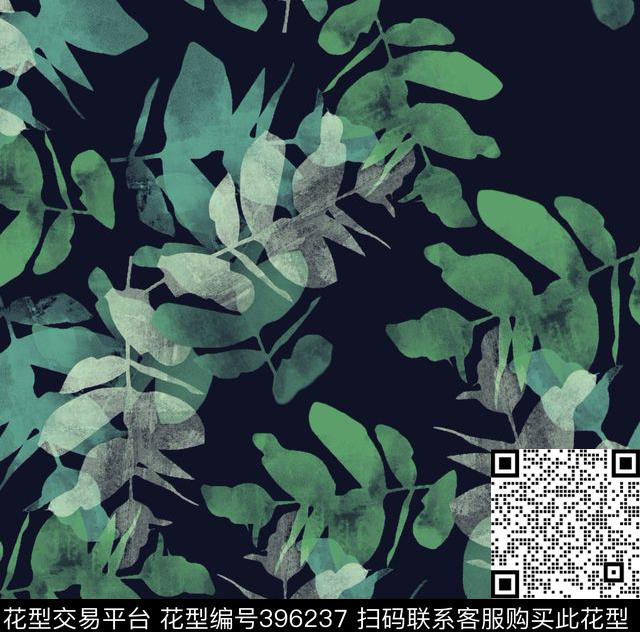 花卉叶子水彩数码印花华亿平台下载（图片编号: 396237） - 瓦栏（Walan）