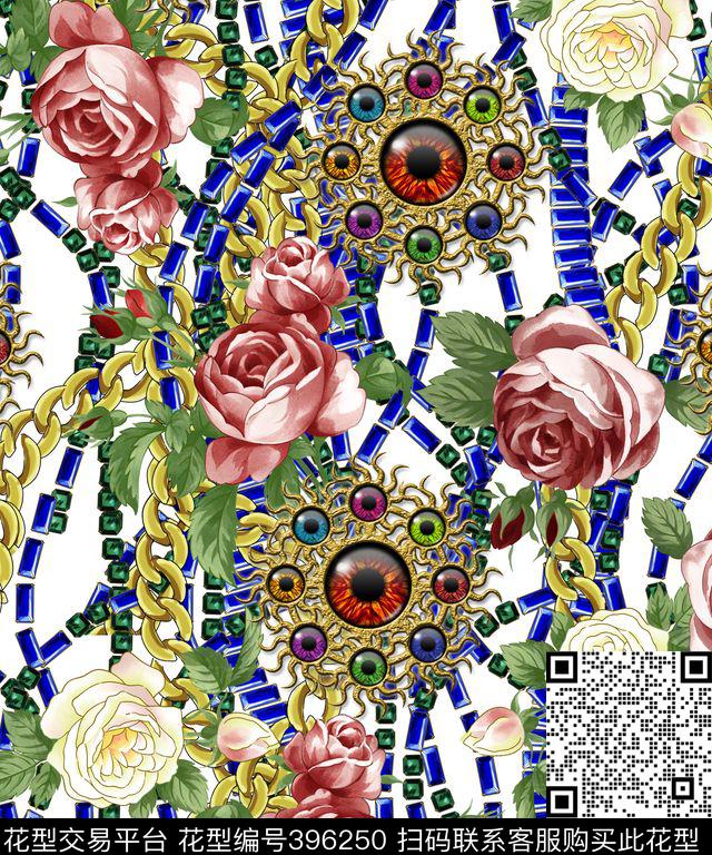 大气链条花卉数码印花华亿平台下载（图片编号: 396250） - 瓦栏（Walan）