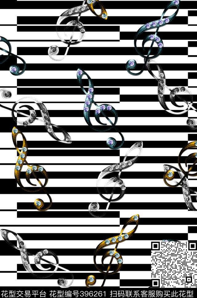 条纹琴谱钢琴键数码印花华亿平台下载（图片编号: 396261） - 瓦栏（Walan）