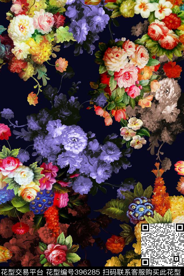 花卉欧式宫廷风油画花卉数码印花华亿平台下载（图片编号: 396285） - 瓦栏（Walan）