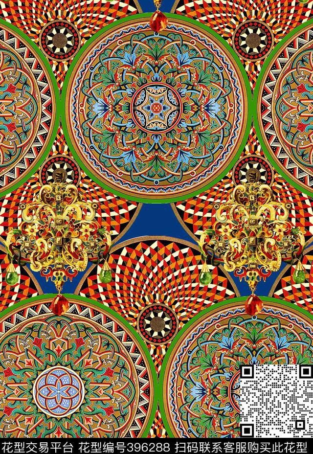 时尚圆形花纹宝石珠宝数码印花华亿平台下载（图片编号: 396288） - 瓦栏（Walan）