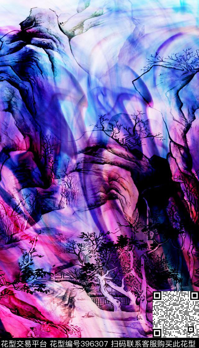 创新原创梦幻山水画时尚休闲流行数码印花华亿平台下载（图片编号: 396307） - 瓦栏（Walan）