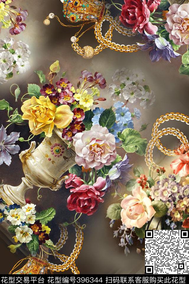 时尚珠宝油画花卉数码印花华亿平台下载（图片编号: 396344） - 瓦栏（Walan）
