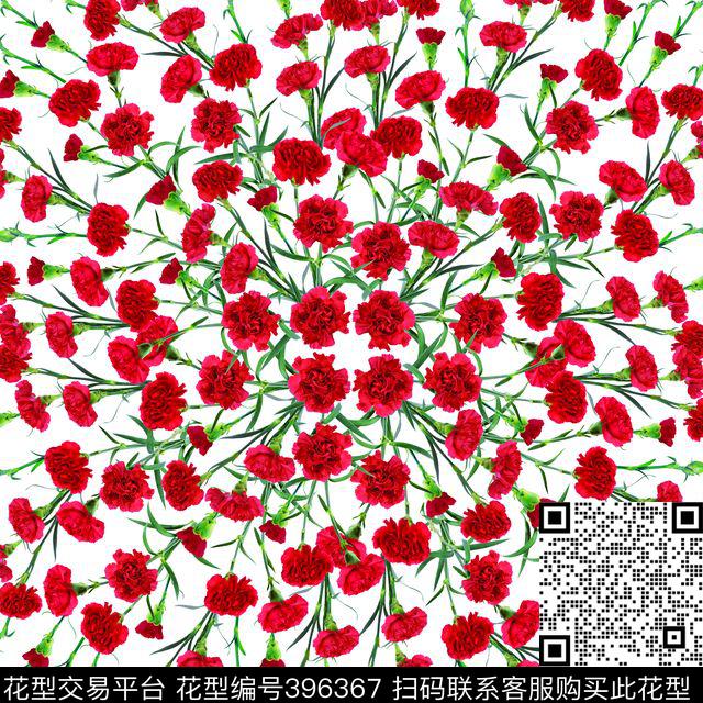 数码定位花卉康乃馨方巾花卉数码印花华亿平台下载（图片编号: 396367） - 瓦栏（Walan）