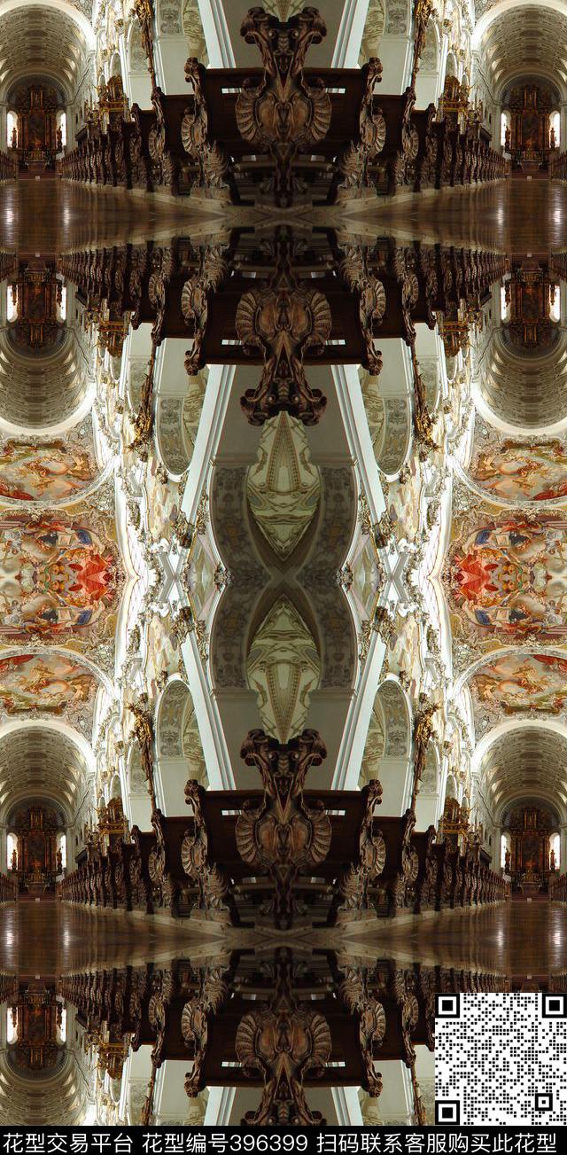 复古宫廷华丽风建筑教堂壁画数码印花欧式复古数码印花华亿平台下载（图片编号: 396399） - 瓦栏（Walan）