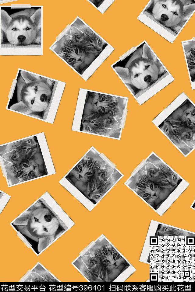 黑白照片狗狗猫猫数码印花华亿平台下载（图片编号: 396401） - 瓦栏（Walan）