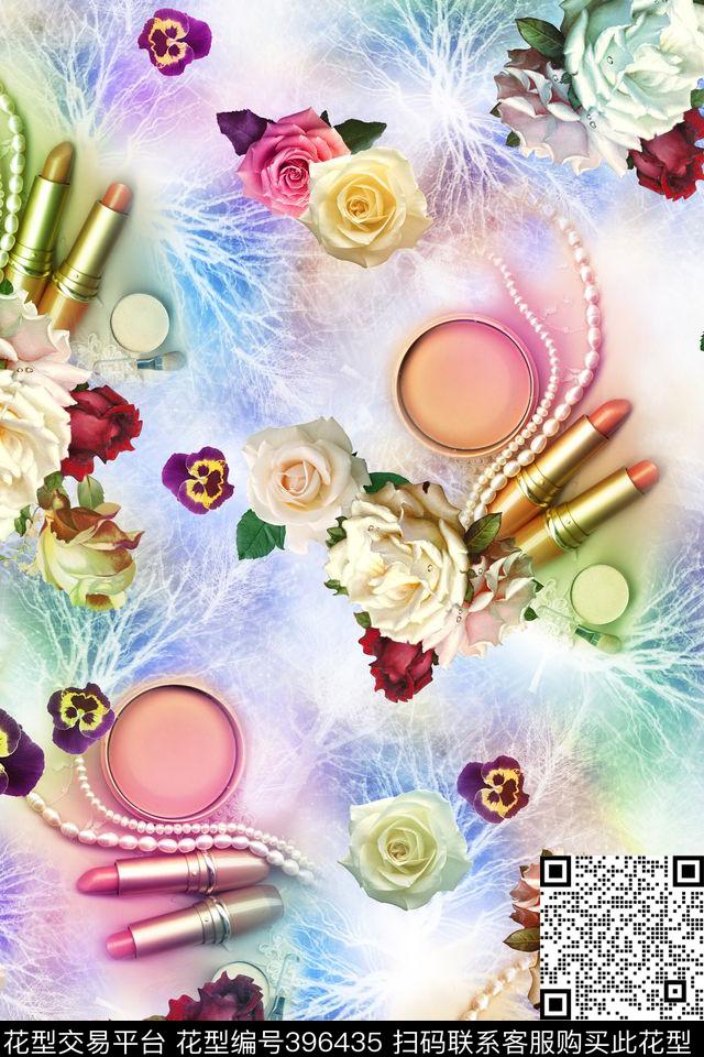 写意口红花卉数码印花华亿平台下载（图片编号: 396435） - 瓦栏（Walan）