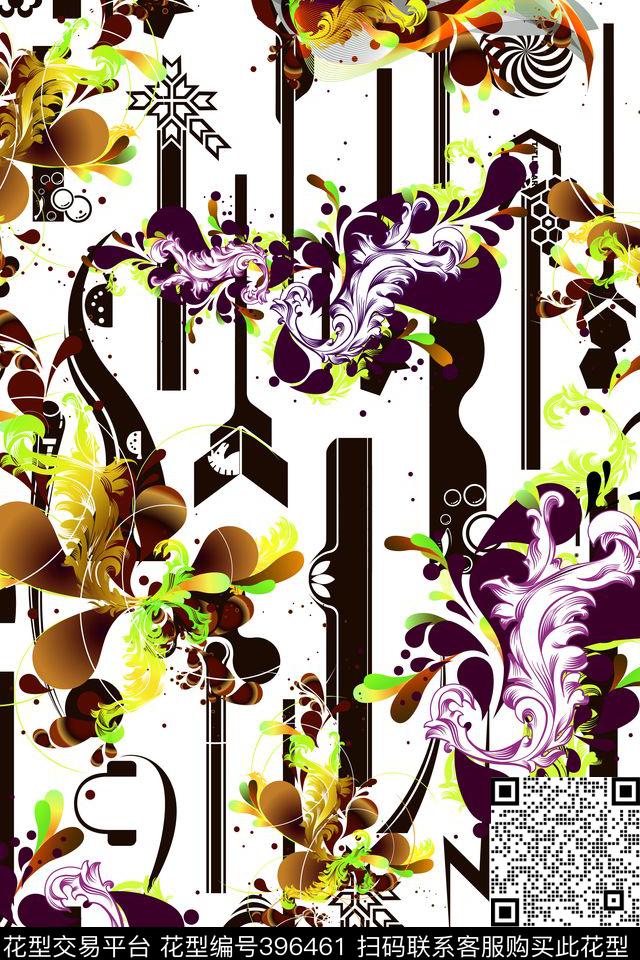 民族风手绘变形花波点格子花数码印花华亿平台下载（图片编号: 396461） - 瓦栏（Walan）