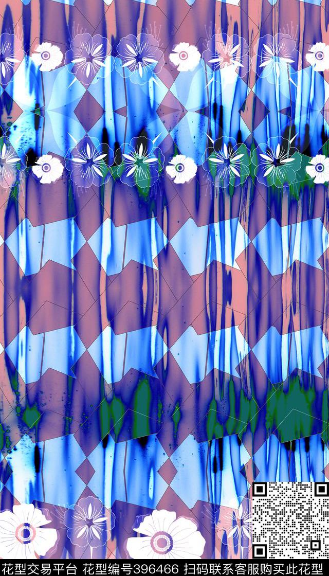 花写意几何机理数码印花华亿平台下载（图片编号: 396466） - 瓦栏（Walan）