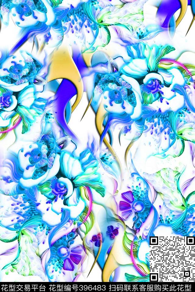 3D水彩纹理数码印花华亿平台下载（图片编号: 396483） - 瓦栏（Walan）