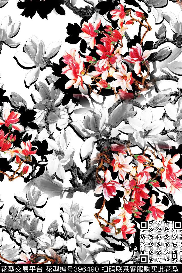 花卉手绘花女装数码印花华亿平台下载（图片编号: 396490） - 瓦栏（Walan）